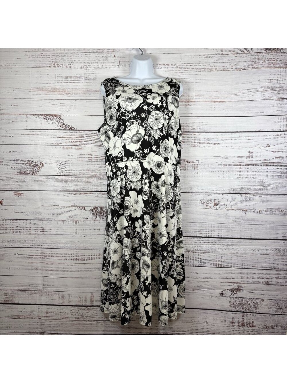 Talbots Black White Floral Sleeveless A Line Midi Dress